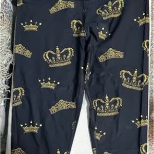 Victoria Secret Black and Gold Crown Print Leggings